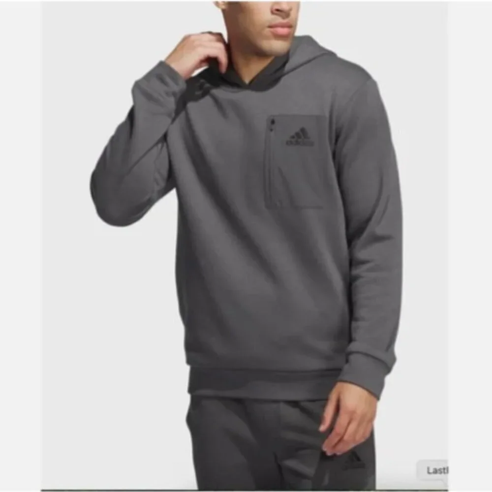 NEW Adidas Men's XL Gray Pocket Hoodie Sweatshirt Polyester